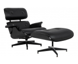 Fotel LOUNGE HM PREMIUM SZEROKI z podnóżkiem czarny - czarny jesion, skóra naturalna