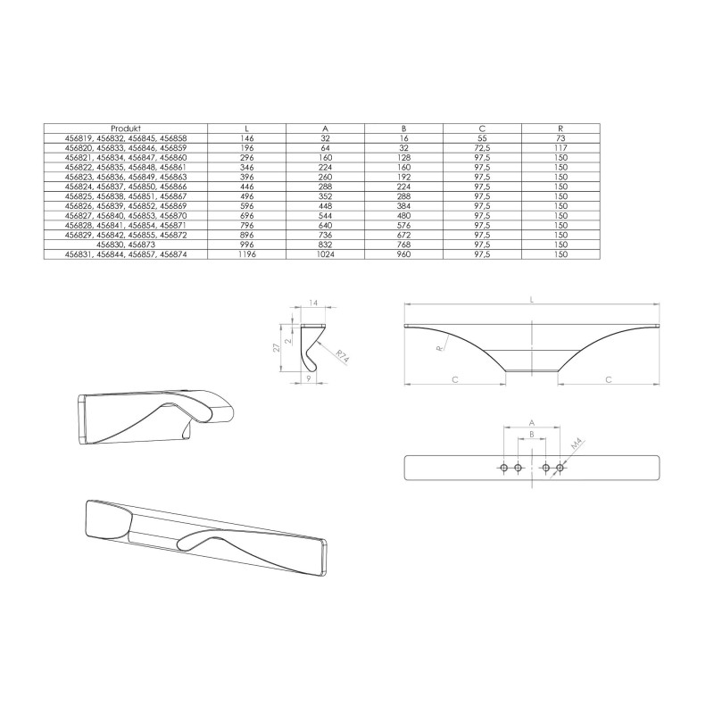 Uchwyt Tende 596 mm anodowane aluminium